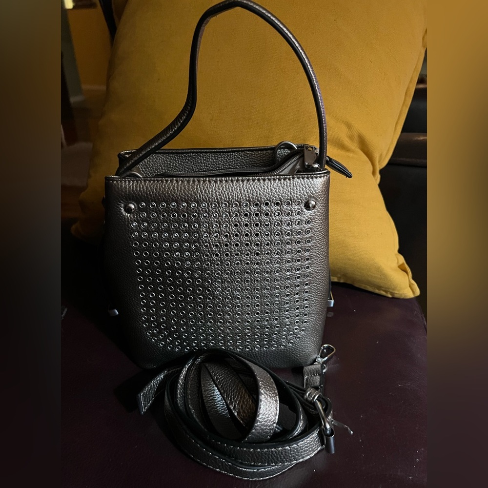 Treska small brown metallic crossbody purse nwot